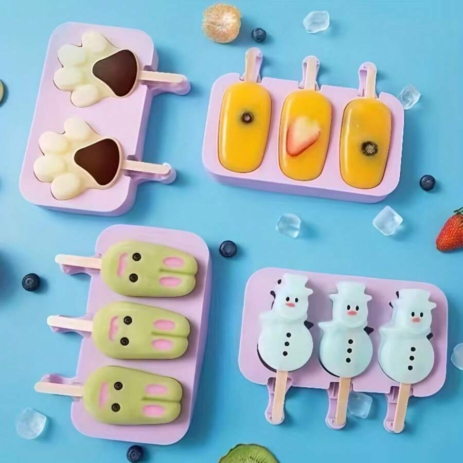 Silicone Ice Cream Mold - Suitable For Making Teddy Bear Ice Cream Bars, Ice Cubes, Ice Pops, Ice Cubes And Cheese Sticks - Multicolor - View 1