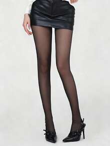 1双女士黑色高腰透明连裤袜，弹力防勾丝，优雅时尚 | 适合日常穿搭和晚宴造型 - 黑色 - 查看 3