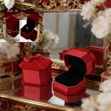 1 件几何设计戒指收纳盒，收纳盒旅行防晒旅行酷 - 紅色 - 查看 7