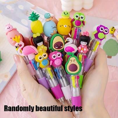 10pcs Cartoon Cute 4-Color Ballpoint Pen Set, Suitable For Party Favors, Classroom Prizes, Birthday Gifts, Delightful Multi-Color Pen Set