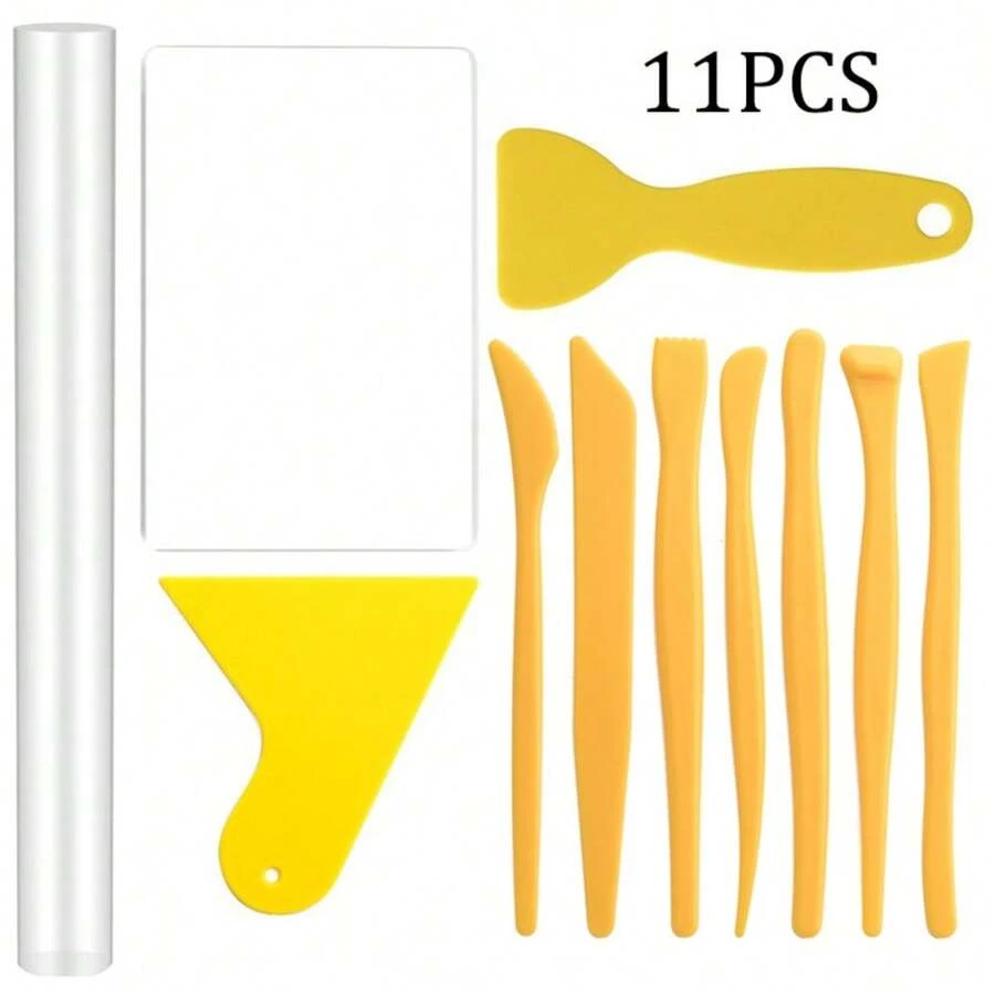 11pcs Ceramic Art Tools Set, Acrylic Transparent Modeling Board, Rolling Pin, Clay, Plastic Sculpture - 11-piece Pottery Tool Set (15S) - View 1