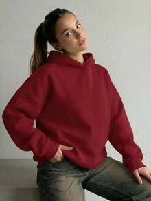 Minimalist Design Women Loose Fit Long Sleeve Pullover Sweatshirt, Suitable For Autumn, Winter, Spring, Casual Wear, Halloween Costume, Gray Sweatshirt, Fashion - 酒紅色 - 查看 4