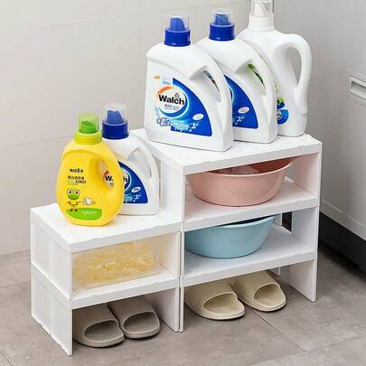 1 件装浴室柜收纳架，多功能塑料分层收纳架，可堆叠浴室整理架，用于存放洗洁精和洗脸盆用品，镂空设计，节省空间，可拆卸浴室收纳整理架