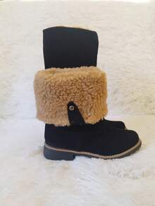 Women's Mid-Calf Boot With Fleece Lining, Comfortable For Winter - Black and White - View 4