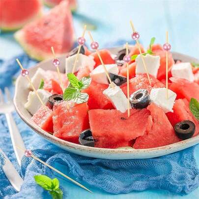 20/50/100/200 قطعة من أعواد الفاكهة الوردية، أعواد الكيك، أعواد الزهور، أعواد الفاكهة، أعواد أسنان فنية إبداعية، أعواد بامبو زخرفية، شوك الكيك والبرغر، مناسبة لتزيين المشروبات والحلويات وحفلات الأعياد والزفاف والمطبخ والمطاعم