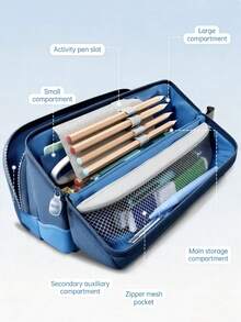 1pc 22cm PU Leather Style Pencil Case, High-Quality Student Stationery Pouch With Large Capacity, Suitable For Grade 1-3 - Tree Pencil Case - View 3