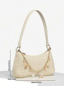 1pc Retro Bowknot Decor One Shoulder Armpit French Bread Bag, Suitable For Dates, Outings, Parties - Beige - View 6