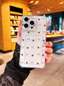 1pc New Transparent Card Slot Bowknot Heart Pattern Phone Case Compatible With IPhone 16 Pro Max/17 Pro/17 Pro Max/17/16/16 Pro/16 Plus/15 Pro Max/15 Pro/15 Plus/15/14 Pro Max/14 Pro/14/13 Pro/13/12 Pro/12/11/XS/XS Max/8 Plus/7, Shockproof Protective Cover, Suitable As Gift For Family, Holiday, Friends, Birthday, Girlfriend, Boyfriend Or Personal Use - Multicolor - View 1