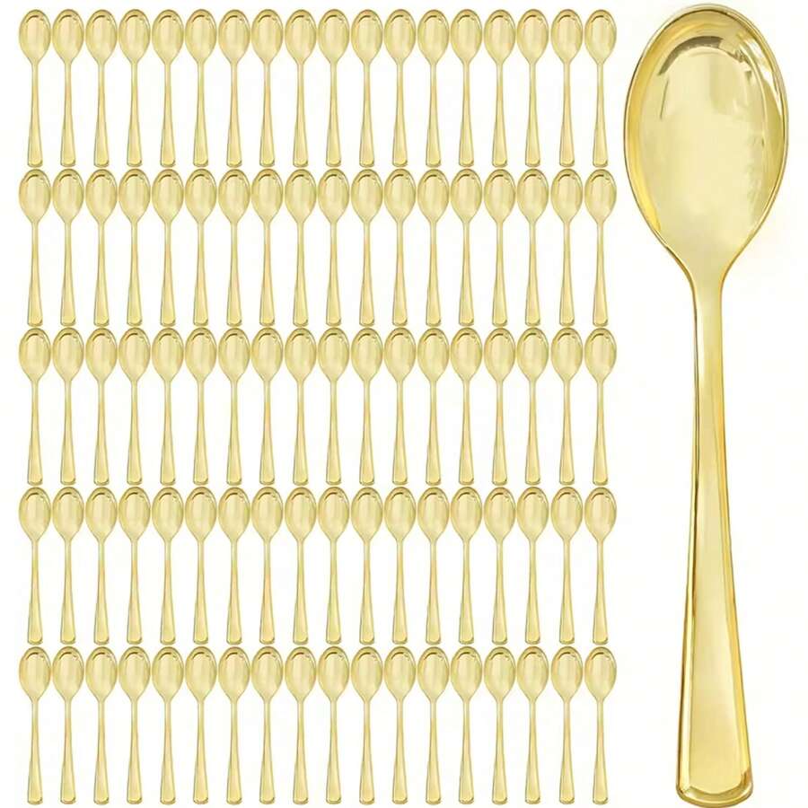 6pcs/8pcs Plastic Spoon Set, Gold Tea Spoons & Coffee Spoons, Suitable For Home/Restaurant/Hotel - Multicolor - View 1