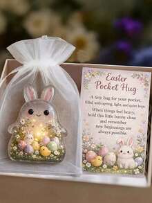 2D Flat Easter Pocket Hug Cute Mini Acrylic Bunny With Inspiring Message, Perfect As An Easter Gift For Anyone - Rabbit Figurine - View 1