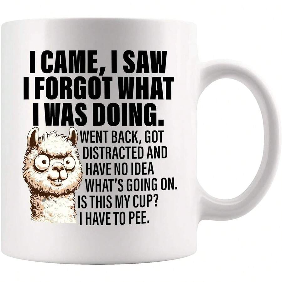 11oz "I Came, I Saw, I Forgot What I Was Doing" Ceramic Mug, Gift For Elderly, Mom, Dad, Grandparents, 70th, 80th, 90th Birthday, White - Black - View 1