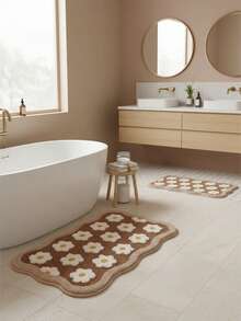 1 pieza Alfombra de baño con diseño de flor de margarita de lana, tapete de baño altamente absorbente, alfombra de baño, decoración del hogar - Multicolor - Ver 4