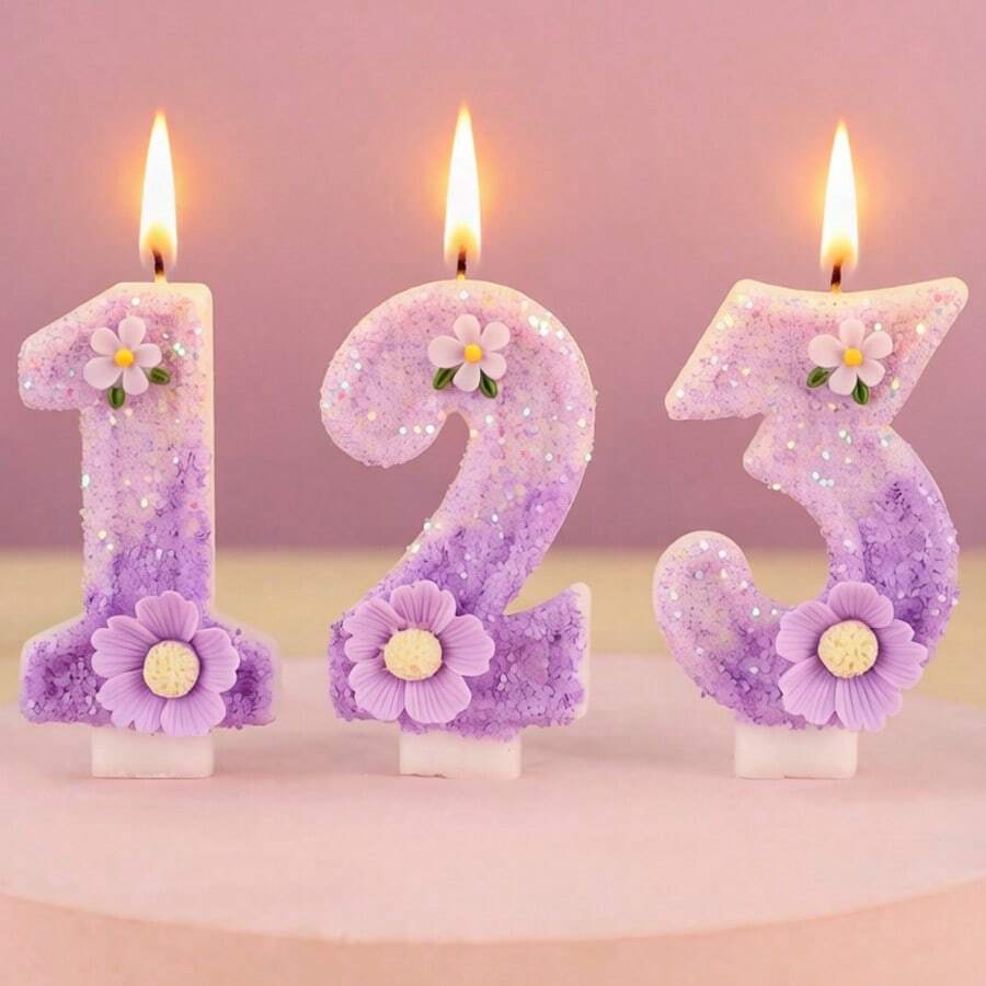 1支浪漫花朵生日蜡烛，高级蜡烛，带有0-9数字，是浪漫派对、生日蛋糕装饰、节日周年纪念派对蛋糕蜡烛的理想之选，闪亮数字蜡烛
