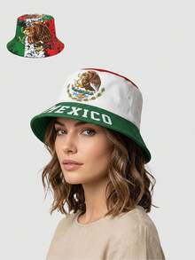 1 pieza Sombrero de cubo reversible con estampado, sombrero de cubo de ala ancha con protección solar de estilo europeo y americano, diseño creativo de dibujos animados mexicanos - A - Ver 5