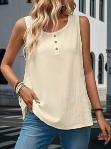 Áo tank top không tay tai mèo thanh lịch dành cho nữ, màu trơn, thiết kế tối giản, thời trang và đa năng, thích hợp mặc mùa hè. - Màu be - Xem 3