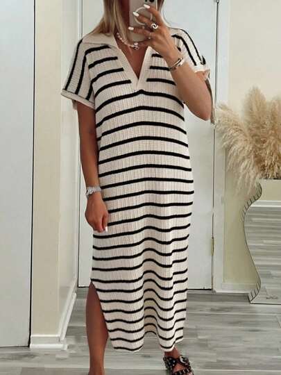 Women's Casual Striped Knit Cover Up Dress, Breathable & Comfortable, Versatile Daily Wear Summer