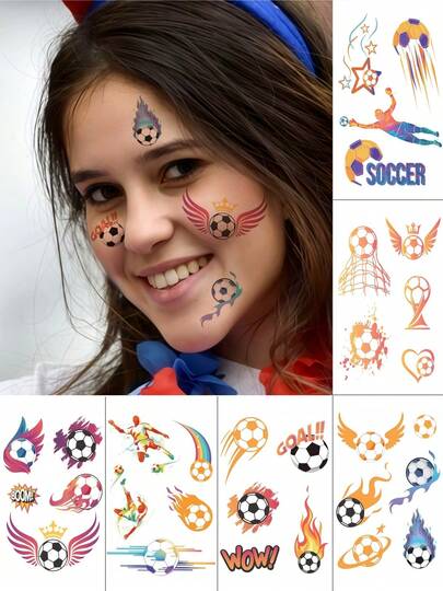 6 Sheets Football Temporary Tattoos Waterproof Y2K Soccer Tattoos Stickers World Cup Body Tattoos For Men Women World Cup Match Makeup Party Supplies Easter Gifts Summer Festival Accessories