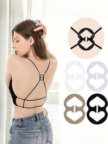 6pcs Flower, Butterfly, Heart, Geometric Pattern Bra Shoulder Strap Anti-Slip Buckle, Adjustable For All Seasons, Invisible Bra Fastener - Black - View 3