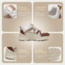 Women's Modern Platform Sneakers, Comfortable For Everyday Casual Wear, Stylish, Vacation, Lace-Up, Party, Office, Outdoor - 焦糖/玫瑰 - 查看 4