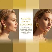 Fashionable Woven Earrings, Featuring Retro Geometric Stainless Steel Material With Thick Textured Circular Shape, Suitable For Women To Wear Daily - Gold - View 9