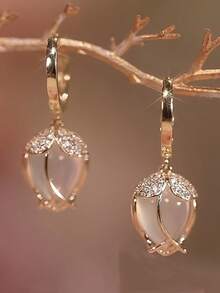 1 Pair Creative Faux Opal Tulip Shaped Earrings, Cute Earrings Suitable For Girls, Fashion Lovers, Weddings And Halloween - Multicolor - View 1