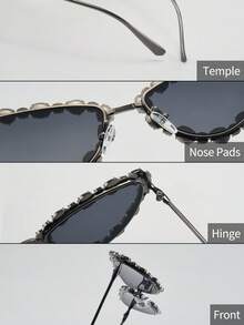 1副女士时尚新款金属猫眼眼镜，奢华水钻个性化街头风，日常派对沙滩驾驶防紫外线 - 彩色 - 查看 6