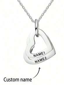 1-4 Customized Stainless Steel Carved Name Necklaces | Multi Layered Heart-Shaped Pendants | Personalized Casual Cute Jewelry | Valentine's Day/Birthday/Mother's Day Gift For Girlfriend/Boyfriend/Her/His Unique Gift, 1-4 Layered Heart-Shaped Necklaces - Multicolor - View 6