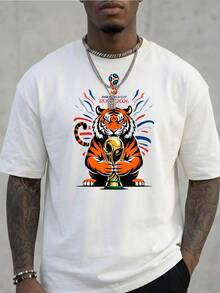 2026 FIFA World Cup Mascot Graphic Men's Plus - Size T - Shirt, 100% Pure Cotton Breathable & Comfortable, Essential Item For Cheering On Your Favorite Team - 白色 - 查看 6