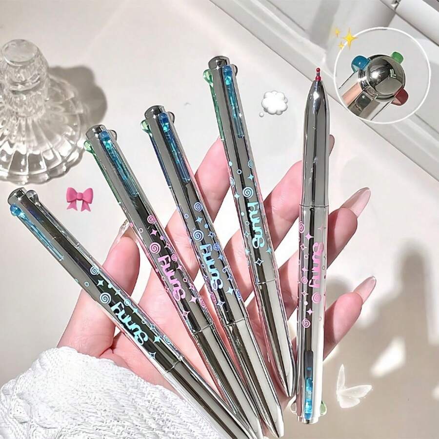 Bộ 4/5/6 bút bi ngòi ST 4 màu thu gọn, ngòi 0.5mm, bút 4 trong 1 nhiều màu viết nhật ký, bút thi, bút màu thẩm mỹ cao nhanh khô, quà tặng hoàn hảo cho bạn bè, giáo viên, học sinh, đồ dùng học tập tựu trường - bút bi - Xem 1