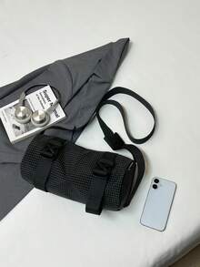 1pc 30*14cm Quilted Nylon Plaid Shoulder Crossbody Bag, Zipper Closure, Adjustable Strap, New Casual Messenger Bag, Large Capacity One Shoulder Bag, Waterproof Bag For Travel - Black - View 5