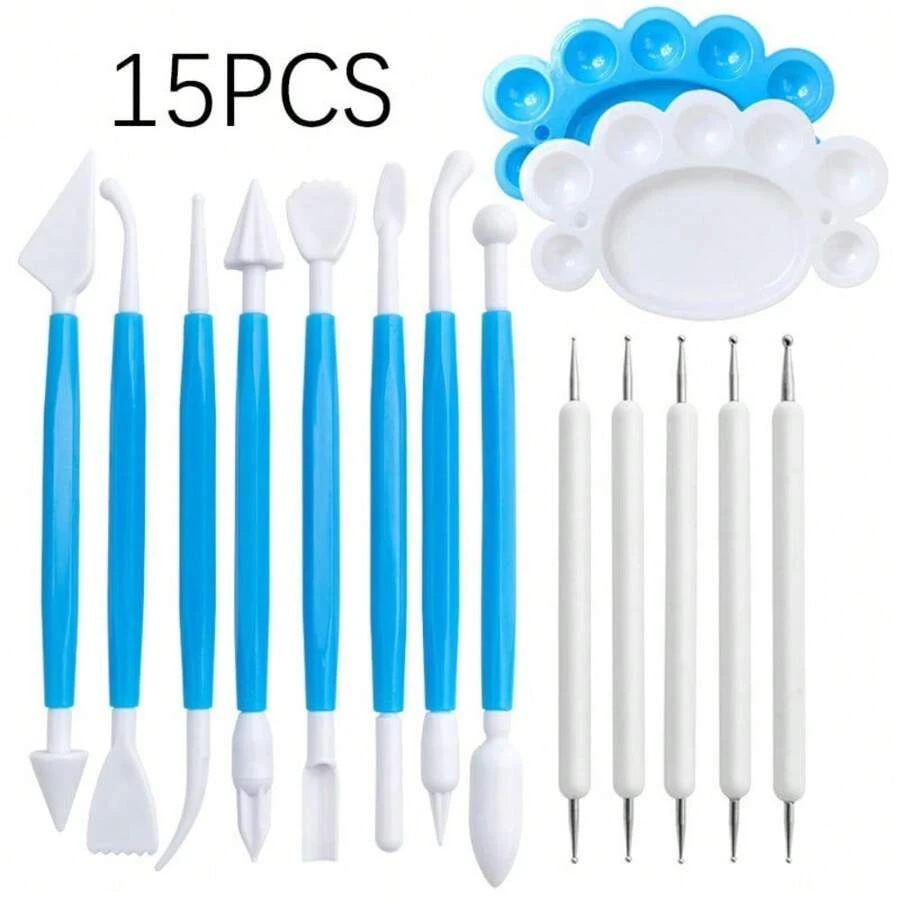 15pcs Ceramic Art Tools Set, Clay Sculpting Dotting Pen Palette Handmade DIY Craft Making - 15-piece Pottery Tool Set - View 1