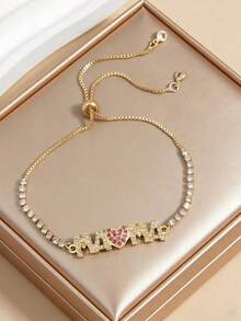 1pc Letter "MAMA" Pendant Bracelet, Inlaid Heart Pendant Bracelet, Mother's Day Gift, Holiday Gift - Style 1 - View 1