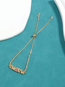 1pc Letter "MAMA" Pendant Bracelet, Inlaid Heart Pendant Bracelet, Mother's Day Gift, Holiday Gift - Style 1 - View 5