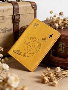 1个飞机标志护照夹，合成皮革旅行证件套，简约地球仪设计，优雅旅行配件，生日伴娘礼物，朋友专属护照套，黄色、蓝色、红色、黑色、白色、粉色、黑色，共6种颜色可选，旅行必备，送给朋友、家人、同事的完美礼物 - 彩色 - 查看 1