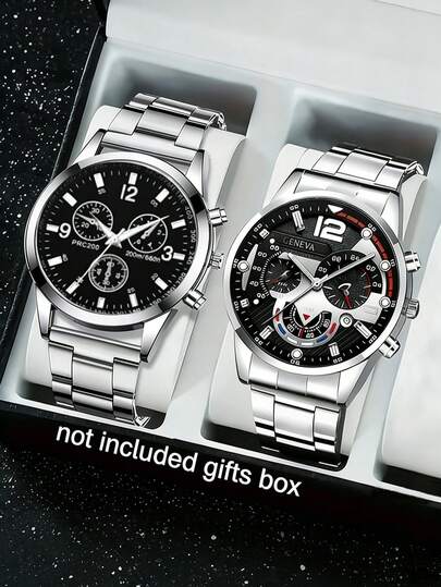 Set de 2 relojes de cuarzo con correa de acero inoxidable de estilo minimalista y moderno para niños, versátil y casual, adecuado para uso diario, regalo para hombres, apropiado como regalo de vacaciones
