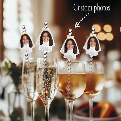 Pancarta de papel con foto personalizada de la novia para boda, pajitas decorativas para copas de cóctel, decoración para despedida de soltera, suministros para fiesta de novia, recuerdos de fiesta, despedida de soltera, fiesta de cumpleaños
