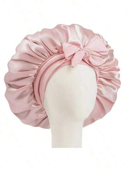1pc Ribbon Round Hat With Bow, Wide Brim, Hair Care Hat, Headscarf, Sleeping Cap