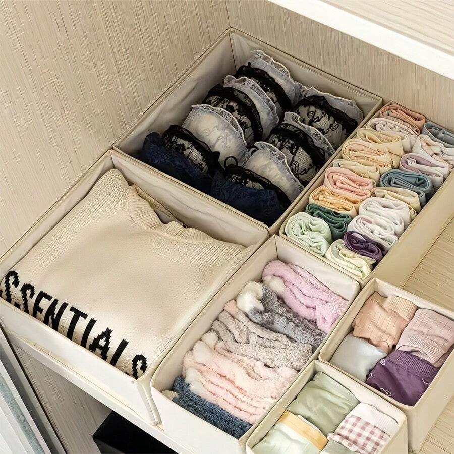 6/5/4/3/1件裝可折疊布製收納盒，衣櫃抽屜收納整理盒，季節性衣物收納箱，內衣胸罩收納籃，衣物整理盒，母親節/教師節禮物，居家必需品，宿舍裝飾
