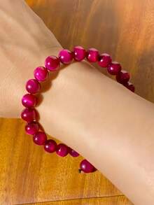 Piedra natural de ojo de tigre rojo rosa, con una textura única de valor, piedra de protección, ajustable, gema natural y protección espiritual y mejora de la autoconfianza, es un regalo ideal para ella - Ojo de tigre rojo rosado - Ver 3