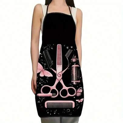 1pc Pink Hairdresser Apron With Creative Design Apron- Perfect For Salons, Kitchens & Nail Shops