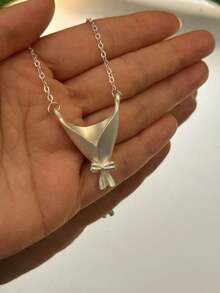 DIY Floral Necklace, Fashion Creative Minimalist Versatile Bouquet Packaging Pendant Choker - Antique Silver - View 2