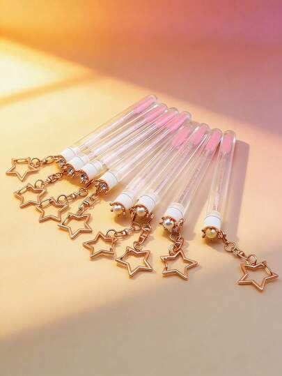 Bộ 1/3/5 cọ mascara hình ống ngọc trai hồng đính kim cương có khóa hình ngôi sao, dụng cụ nối mi và lông mày, nhỏ gọn tiện mang theo khi đi du lịch.