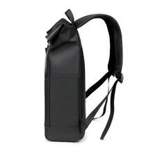 卷边男士双肩包，商务通勤包，学生书包，户外旅行包 - 黑色 - 查看 6