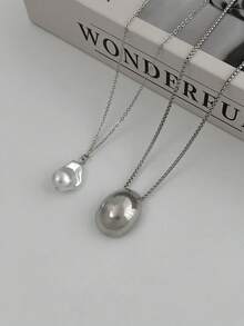 2pcs/Set Elegant Geometric Chain Baroque Pearl Water Drop Pendant Necklace, Luxury Jewelry For Wedding, Party, Vacation, Casual Wear, Street Style, Women & Couples Gift - Necklace - View 6