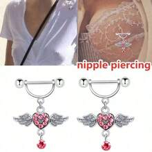 1 par de anillos de perforación corporal con alas en forma de corazón rosa de acero inoxidable, joyería corporal unisex de moda y sexy adecuada para carnavales, vacaciones en la playa y festivales de música - Multicolor - Ver 10