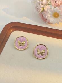 3 Pairs Earring Set, Vintage Enamel Butterfly Stud Earrings, Elegant Drop Oil Stud Earrings - Stainless Steel Hypoallergenic Jewelry, Enamel Butterfly Earrings Showcase Personalized Stainless Steel Jewelry - Multicolor - View 5