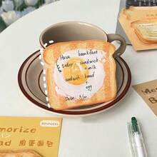 6张随机可爱卡通面包图案便签纸 - 每本30张，自粘便签本，适用于学生、办公室、提醒事项、笔记 - 彩色 - 查看 5