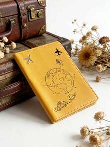 1个飞机标志护照夹，合成皮革旅行证件套，简约地球仪设计，优雅旅行配件，生日伴娘礼物，朋友专属护照套，黄色、蓝色、红色、黑色、白色、粉色、黑色，共6种颜色可选，旅行必备，送给朋友、家人、同事的完美礼物 - 彩色 - 查看 9