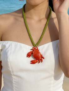 ZA Women's Multi-Color Shell Pendant Pearl Chain Necklace | Boho Beach Ocean Style Easter Gift Jewelry For Beach Party - Crab - View 2