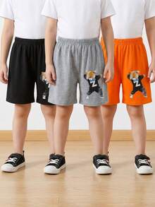 Bộ 3 quần short thể thao cho bé trai 4-8 tuổi, màu cam, xám, đen, in hình gấu hoạt hình dễ thương - Thích hợp cho kỳ nghỉ hè và chơi đùa hàng ngày. - Nhiều màu - Xem 3